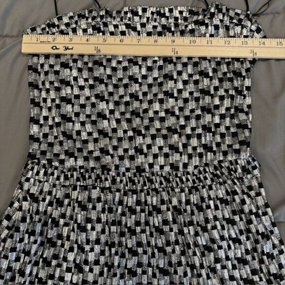 NWT‎ ZARA Black and Silver Metallic Party Mini Dress Waist Ruffle Size Small - Picture 11 of 14
